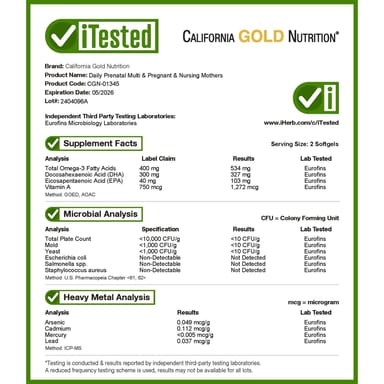 Пренатальные мультивитамины California Gold Nutrition with Alpha-GPC and Omega-3s, мягкие капсулы