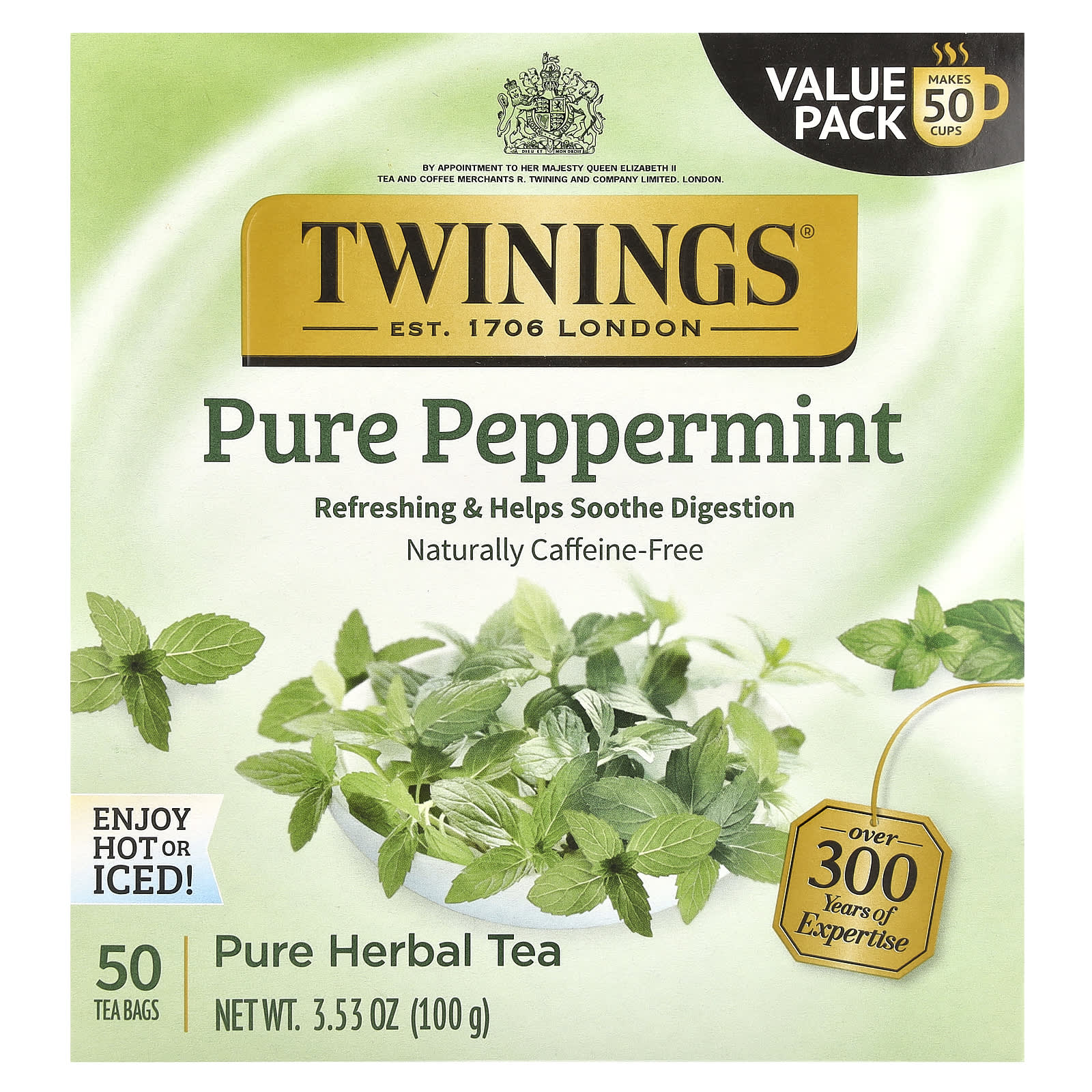 Травяной чай Twinings Pure Pure Peppermint 50 Tea Bags, без кофеина, 100 г, чайные пакетики — фото 3