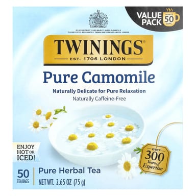 Травяной чай Twinings Pure Pure Camomile 50 Tea Bags, без кофеина, 75 г, чайные пакетики