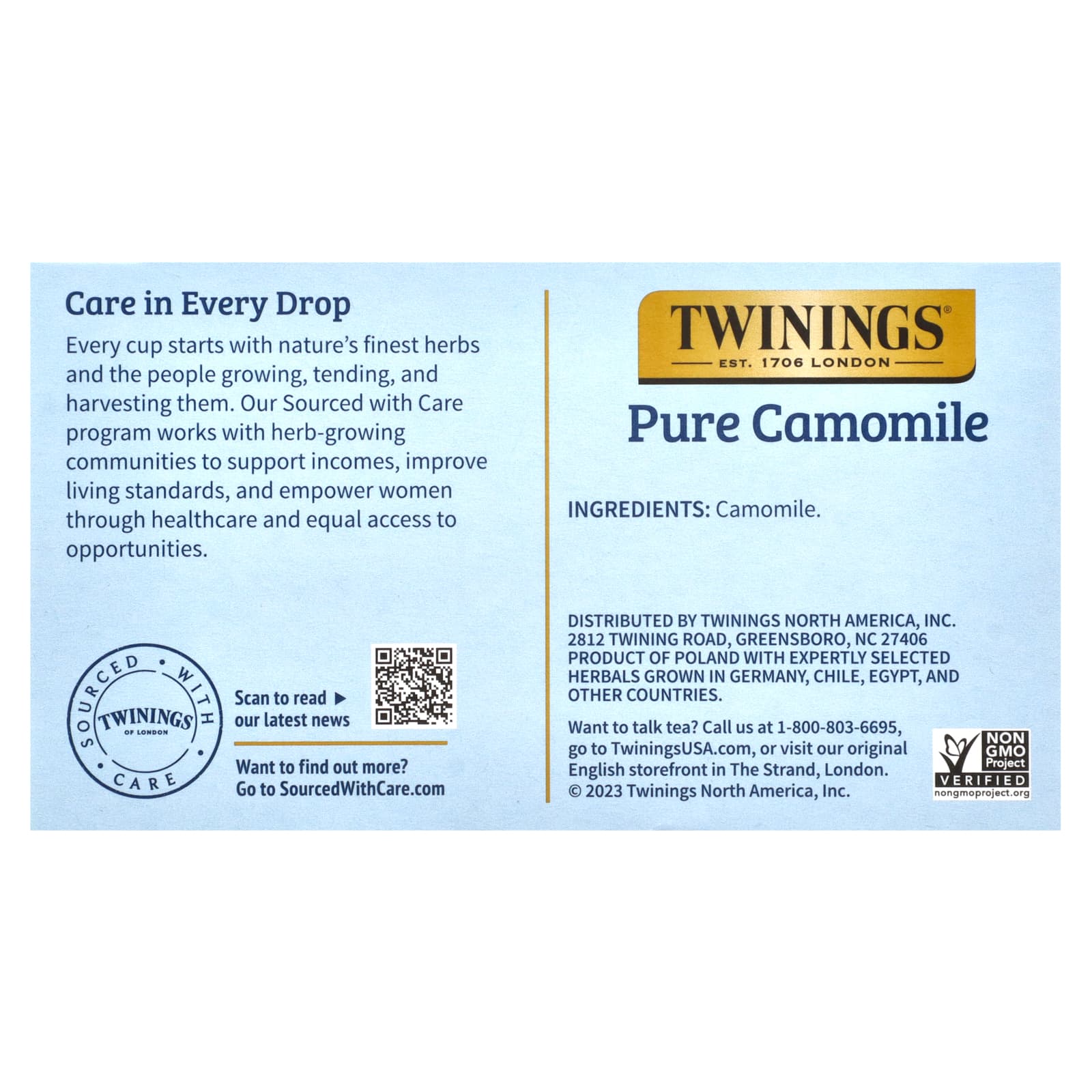 Травяной чай Twinings Pure Pure Camomile 50 Tea Bags, без кофеина, 75 г, чайные пакетики — фото 2