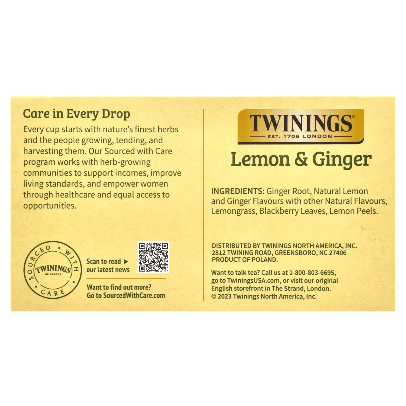 Травяной чай Twinings Flavored 50 Tea Bags, без кофеина, вкус Lemon & Ginger, 75 г, чайные пакетики — фото 2