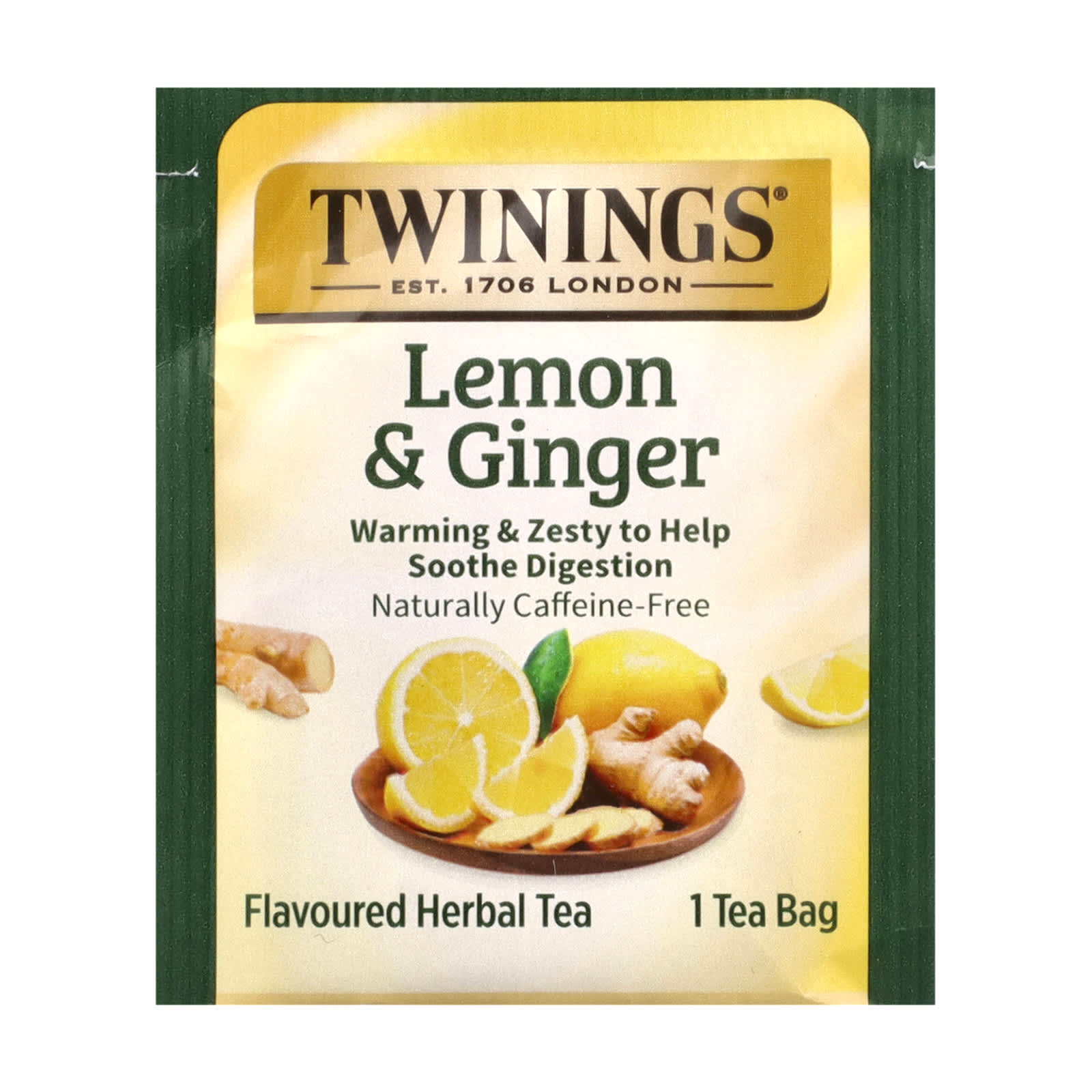 Травяной чай Twinings Flavored 50 Tea Bags, без кофеина, вкус Lemon & Ginger, 75 г, чайные пакетики — фото 3