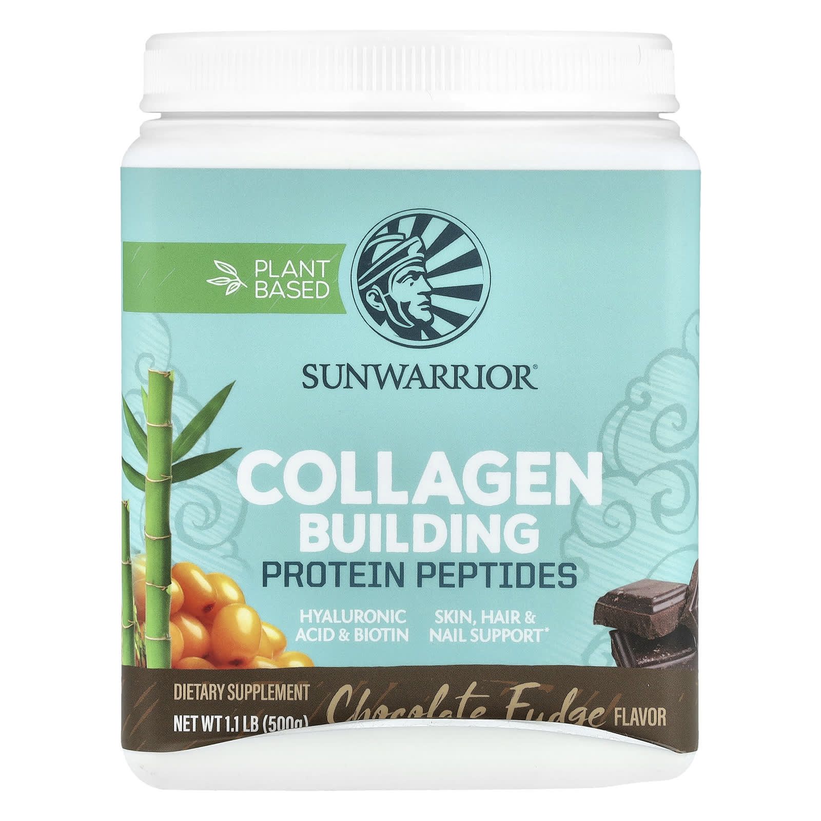 Шоколад Sunwarrior Collagen Building Protein Peptides, вкус Chocolate Fudge, 500 г, 1.