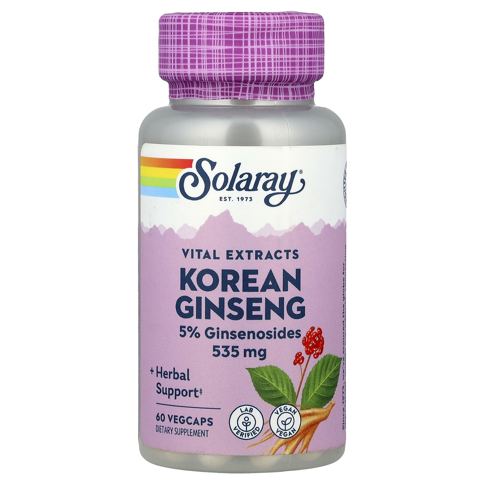 Женьшень Solaray Vital Extracts Korean, 535 мг, 60 растительных капсул