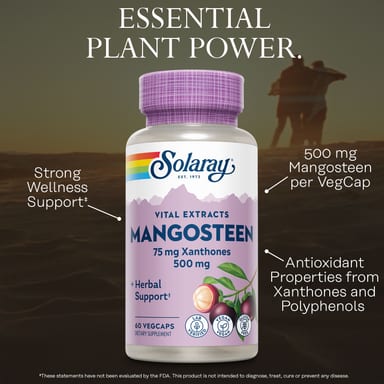 Мангостин Solaray Vital Extracts, вкус Mangosteen, 500 мг, 60 растительных капсул