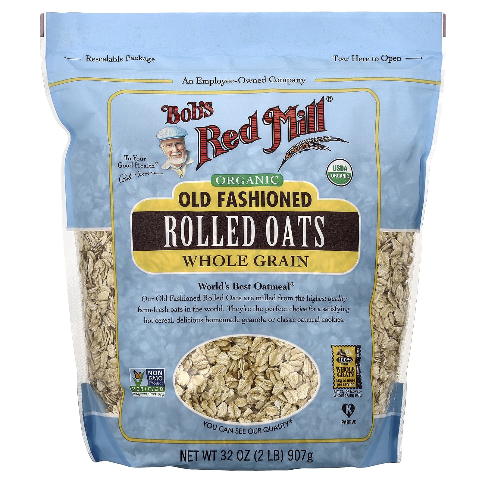 Овсяные хлопья Bob's Red Mill Organic Whole Grain, 907 г
