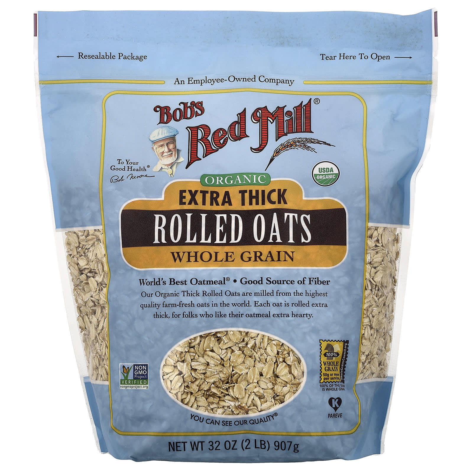 Овсяные хлопья Bob's Red Mill Organic Extra Thick Whole Grain, 907 г