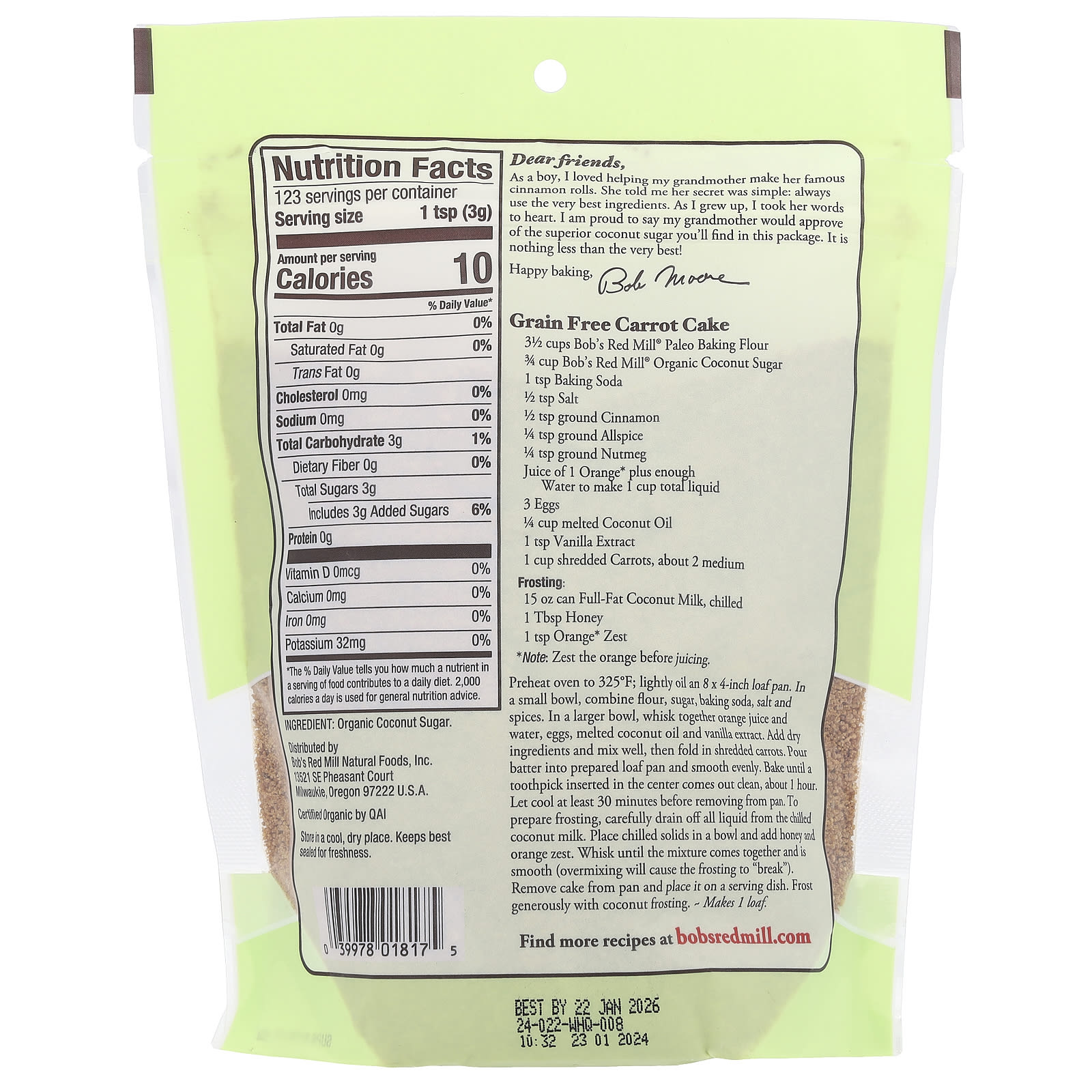 Кокосовый сахар Bob's Red Mill, вкус Organic Coconut Sugar, 369 г — фото 2