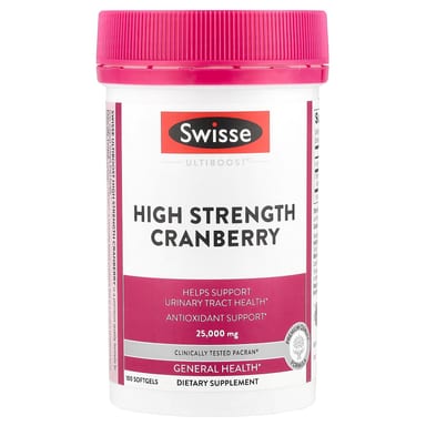 Клюква Swisse Ultiboost®, вкус High Strength Cranberry, 25000 мг, 100 мягких капсул