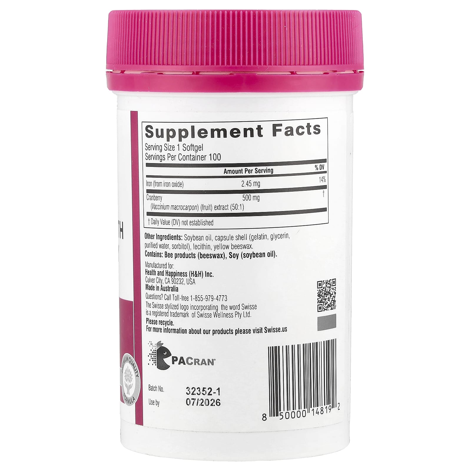 Клюква Swisse Ultiboost®, вкус High Strength Cranberry, 25000 мг, 100 мягких капсул — фото 2