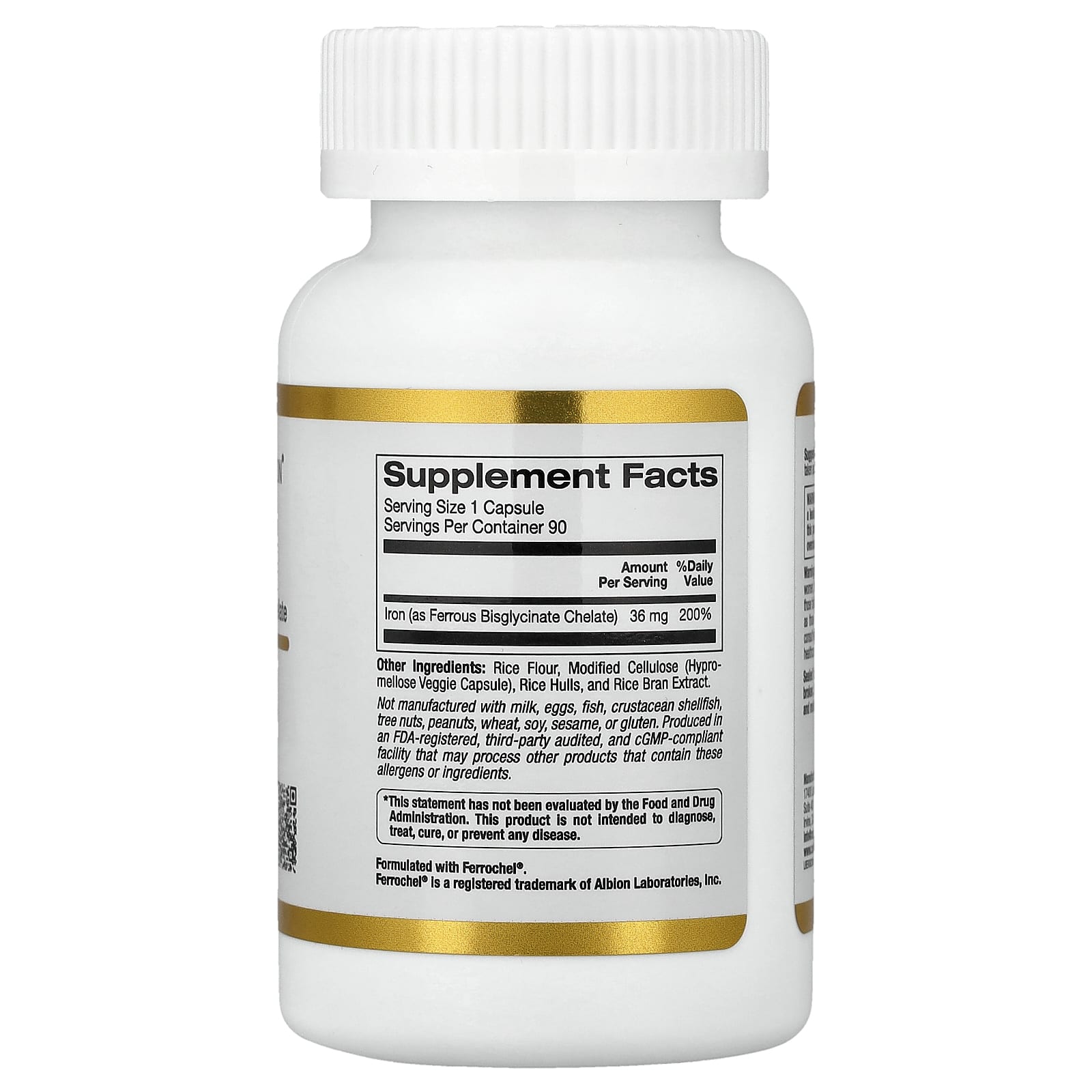 Железо California Gold Nutrition Ferrochel® (Bisglycinate), 36 мг, 90 растительных капсул — фото 4