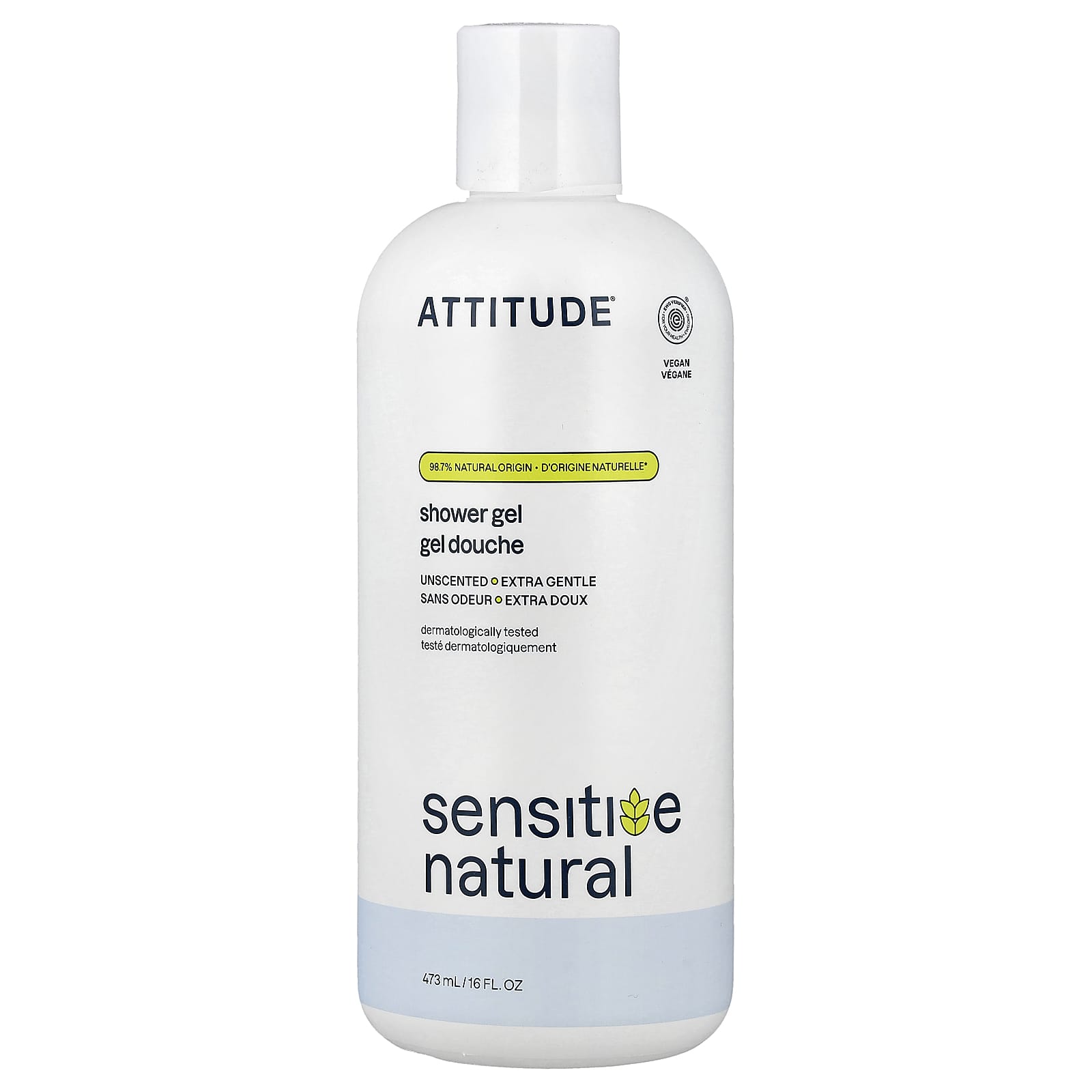 Гель для душа ATTITUDE Sensitive Natural, без отдушки, 473 мл