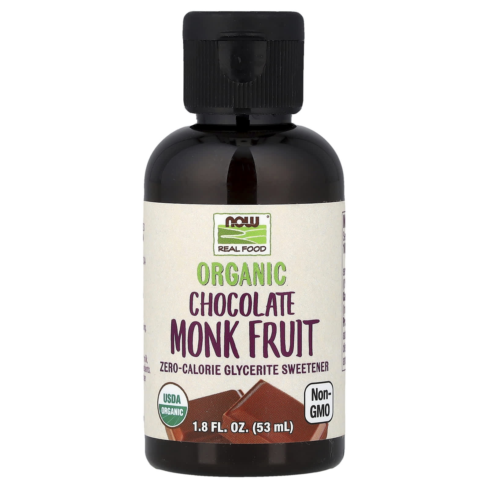 Монк-фрут NOW Foods Real Food Organic Zero-Calorie Glycerite Sweetener, вкус Chocolate, 53 мл