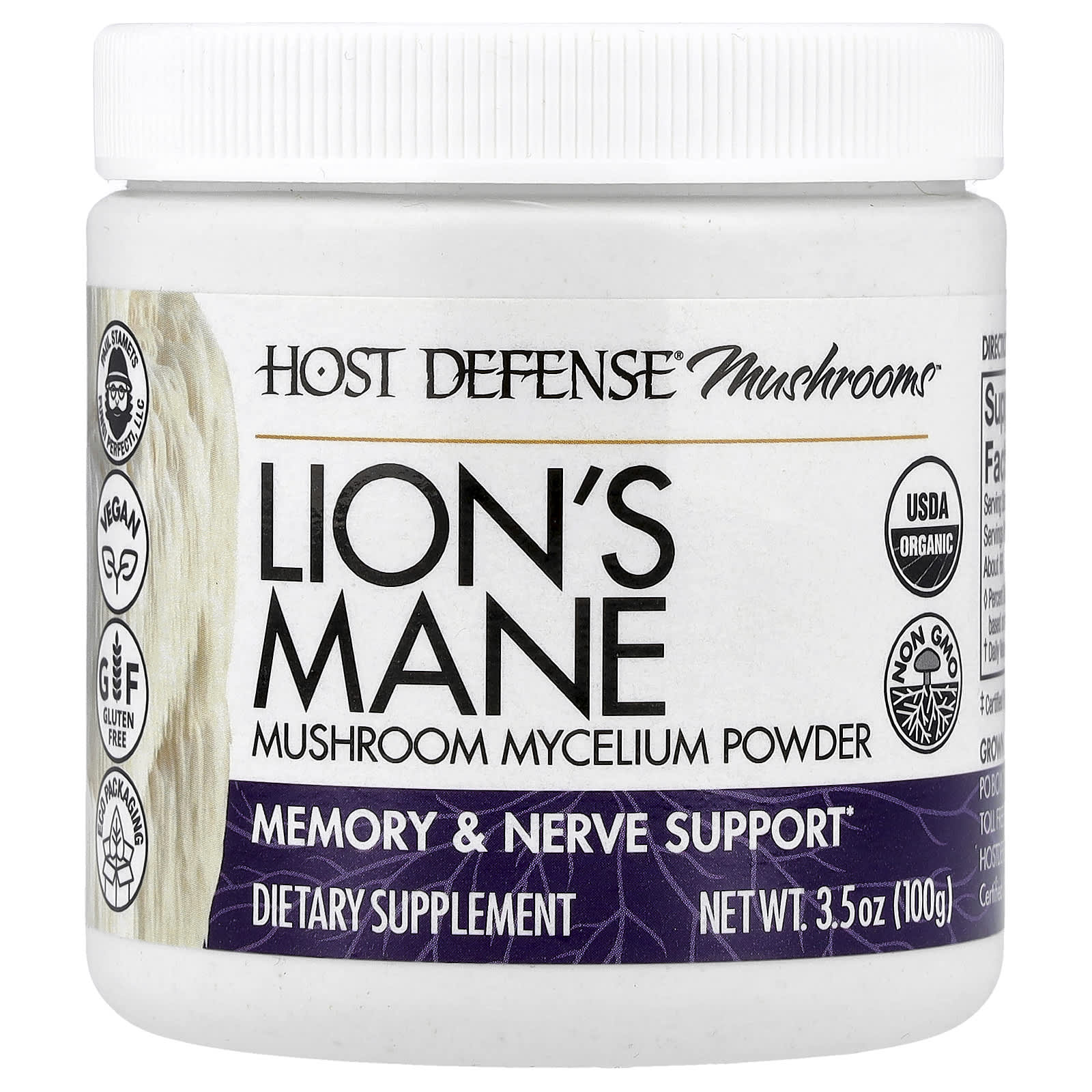 Ежовик гребенчатый Host Defense® Mushrooms™ Mushroom Mycelium Powder, 100 г, порошок