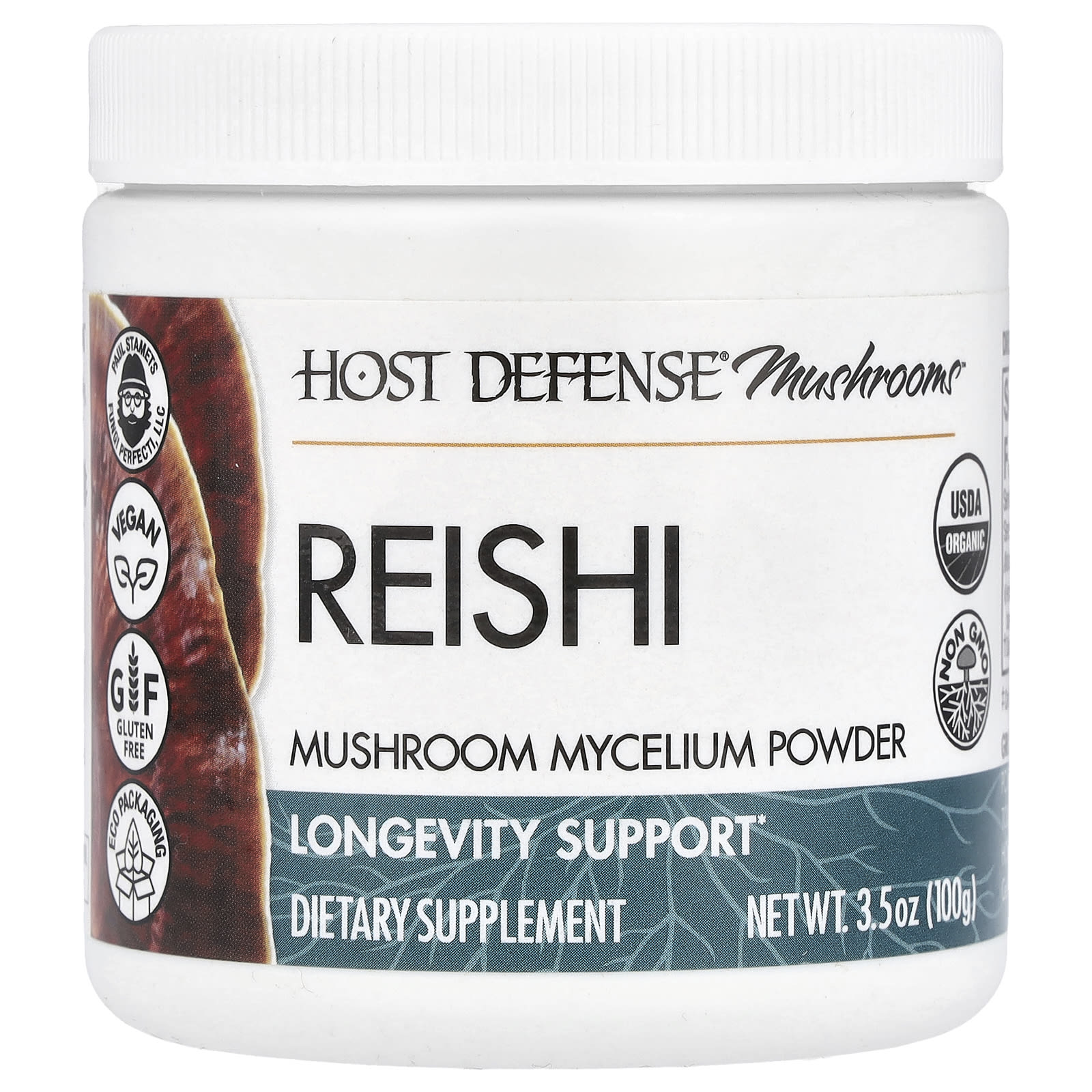 Грибной комплекс Host Defense™ Mushroom Mycelium Powder, оттенок Reishi, 100 г, порошок