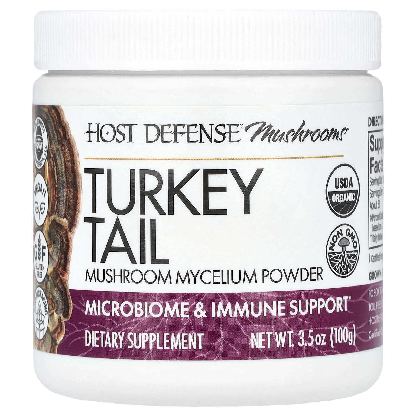 Трутовик разноцветный Host Defense Mushrooms™ Mushroom Mycelium Powder, 100 г, порошок