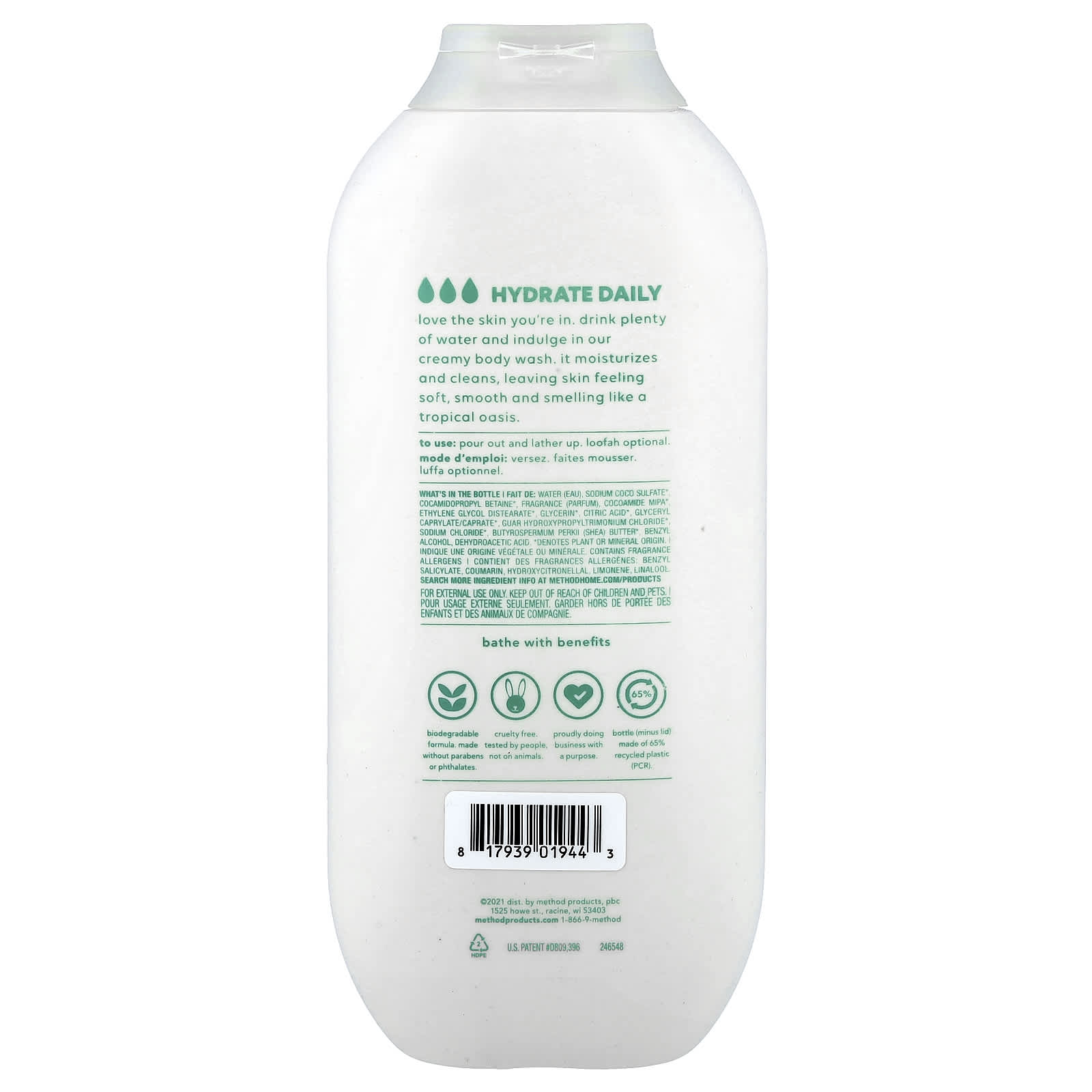 Гель для душа Method Hydrating, вкус Coconut Milk, 532 мл — фото 2