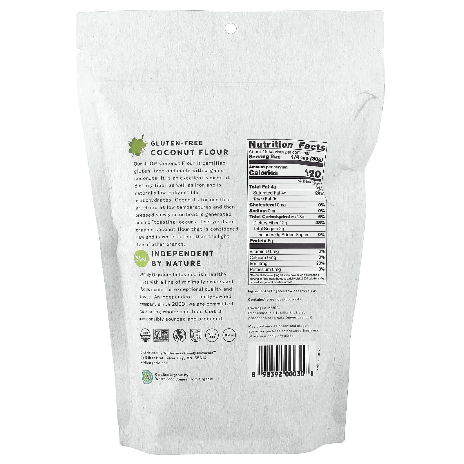Мука Wildly Organic, вкус Gluten-Free Coconut Flour, 454 г — фото 2