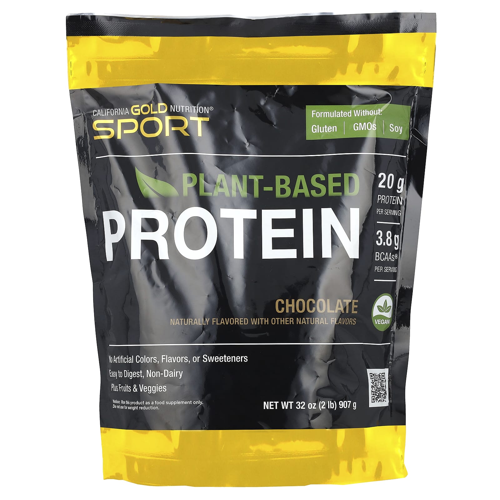 Шоколад California Gold Nutrition Sport Plant-Based Protein with Organic Brown Rice Protein Concentrate Flaxseed Chia Seed, вкус Chocolate, 907 г