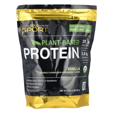 Гороховый протеин California Gold Nutrition Sport Vegan Protein with Isolate and Brown Rice Protein, вкус «ваниль», 907 г