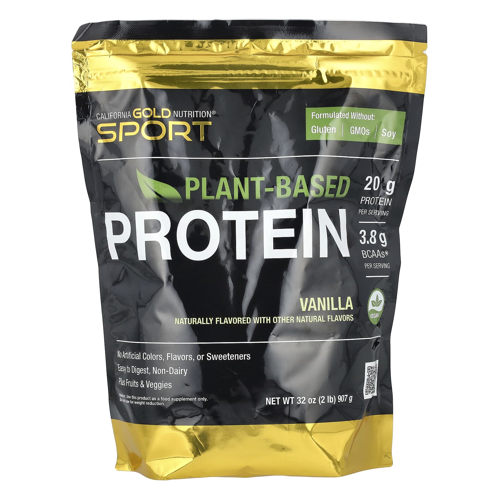 Гороховый протеин California Gold Nutrition Sport Vegan Protein with Isolate and Brown Rice Protein, вкус Vanilla, 907 г — фото 2