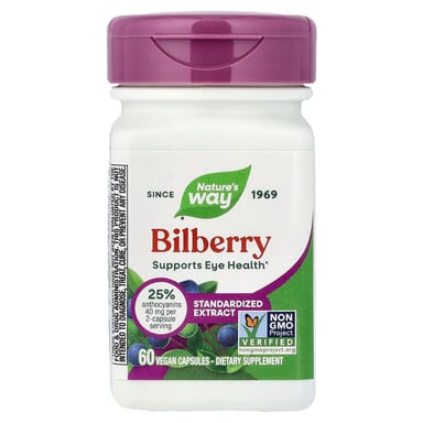 Черника Nature's Way Standardized Extract, вкус Bilberry, 60 растительных капсул