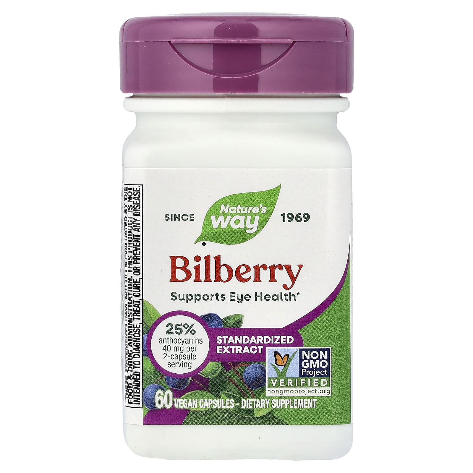 Черника Nature's Way Standardized Extract, вкус Bilberry, 60 растительных капсул