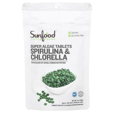 Хлорелла Sunfood Super Algae Tablets Spirulina &, 250 мг, 456 таблеток