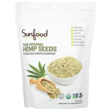 Органические семена конопли Sunfood Superfoods Raw, 454 г