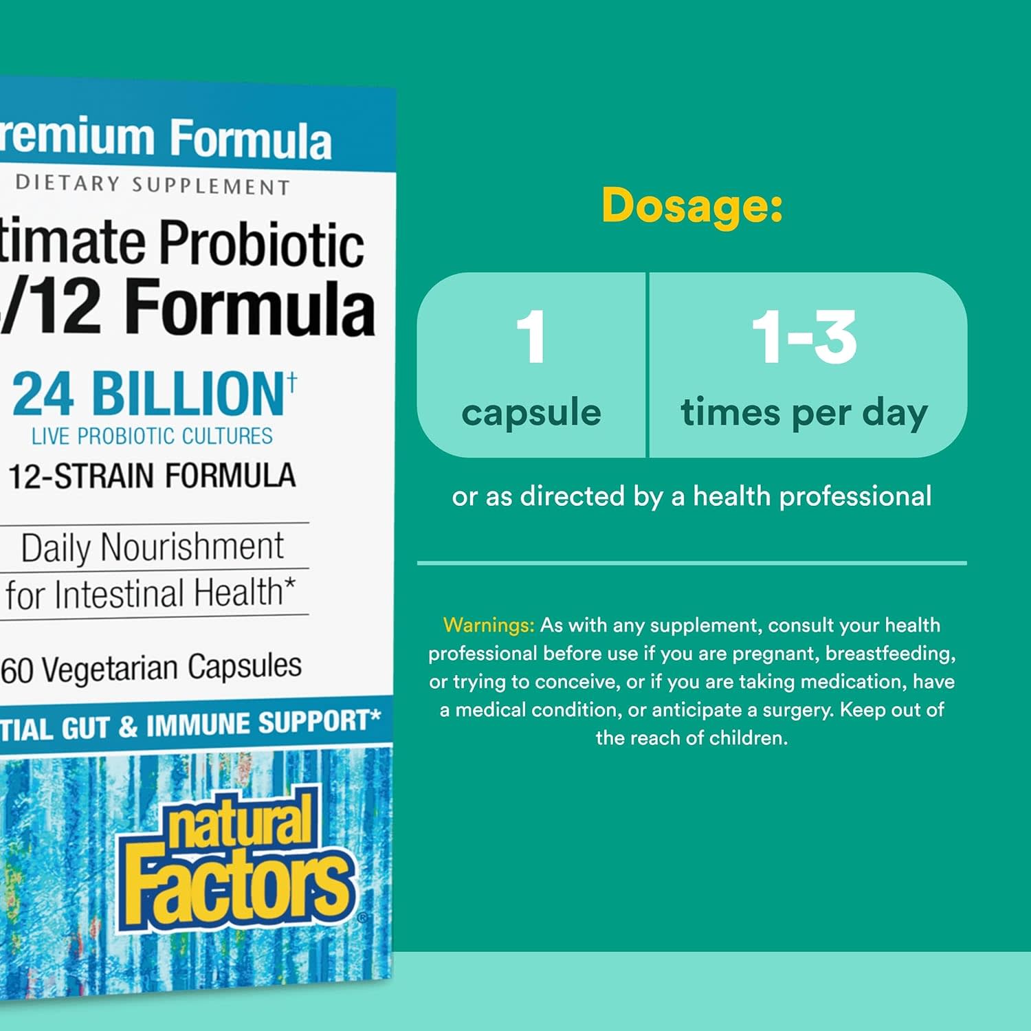 Пробиотик Natural Factors Ultimate, оттенок 24/12 Formula, 60 растительных капсул — фото 5