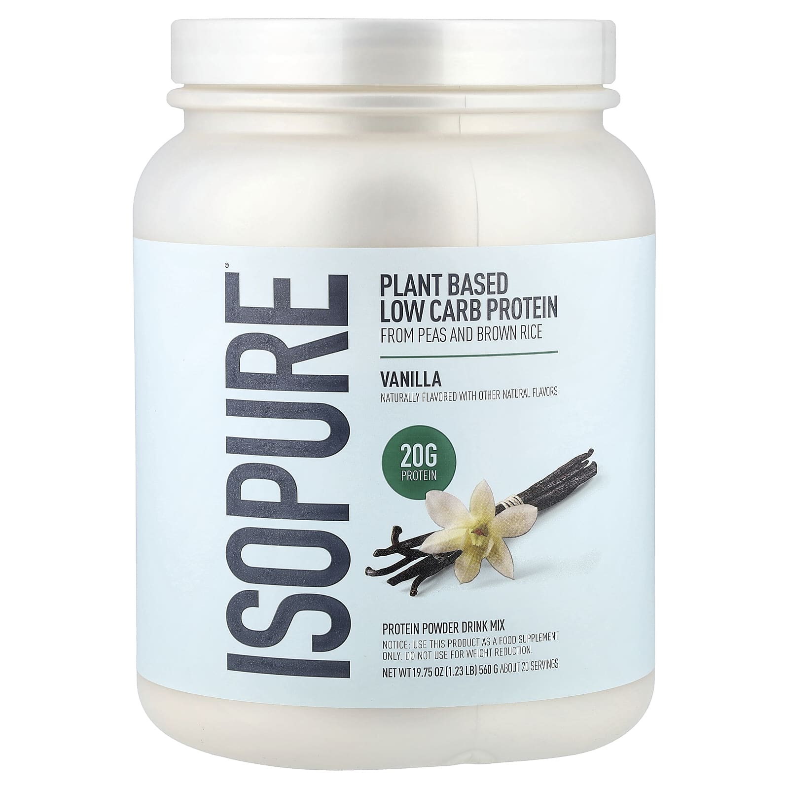 Протеиновый порошок Isopure Plant Based Low Carb, вкус Vanilla, 560 г, 1.