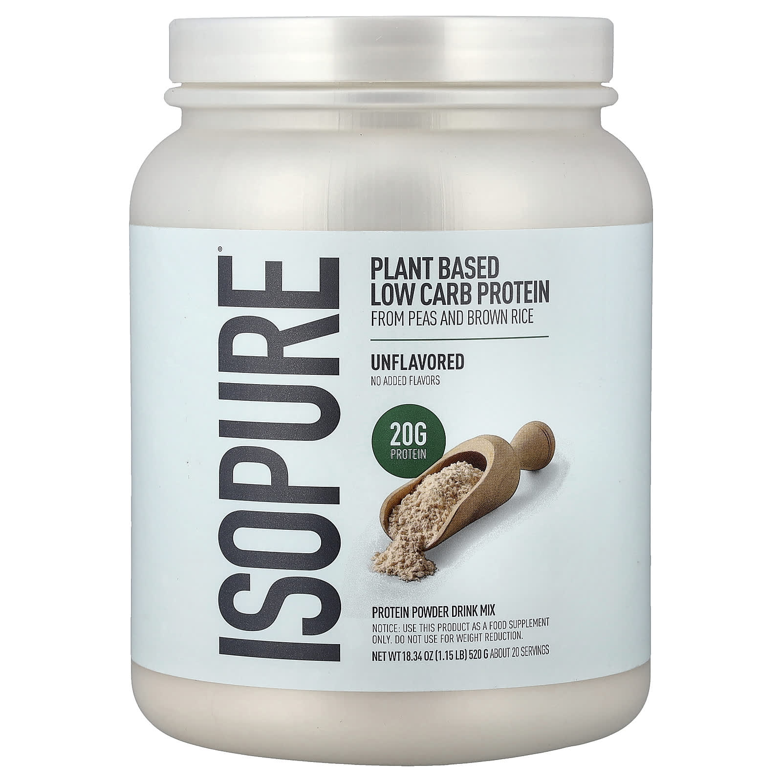 Протеиновый порошок Isopure Plant Based Low Carb, без вкуса, 521 г, 1. — фото 2