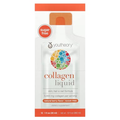 Коллаген Youtheory Liquid 12 Liquid Tubes, вкус Natural Berry, 5000 мг, 30 мл, жидкая форма