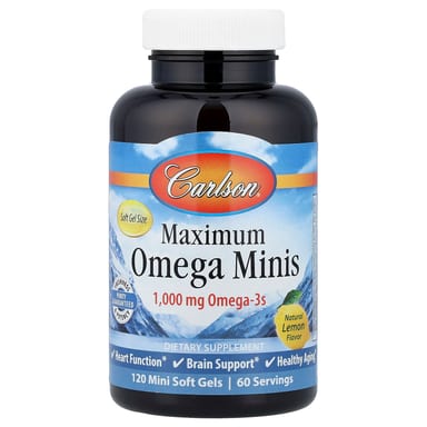 Гель Carlson Maximum Omega Minis, вкус Natural Lemon, 500 мг, 120 мягких капсул