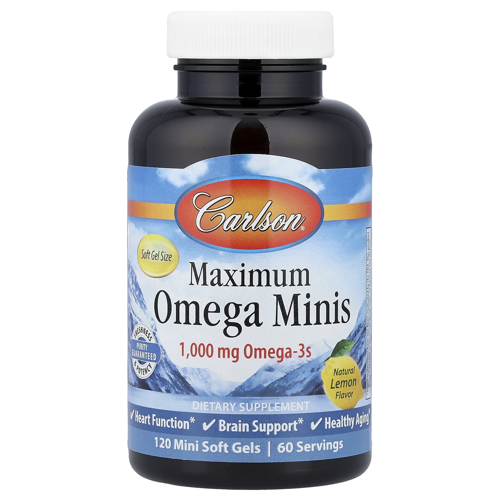 Гель Carlson Maximum Omega Minis, вкус Natural Lemon, 500 мг, 120 мягких капсул