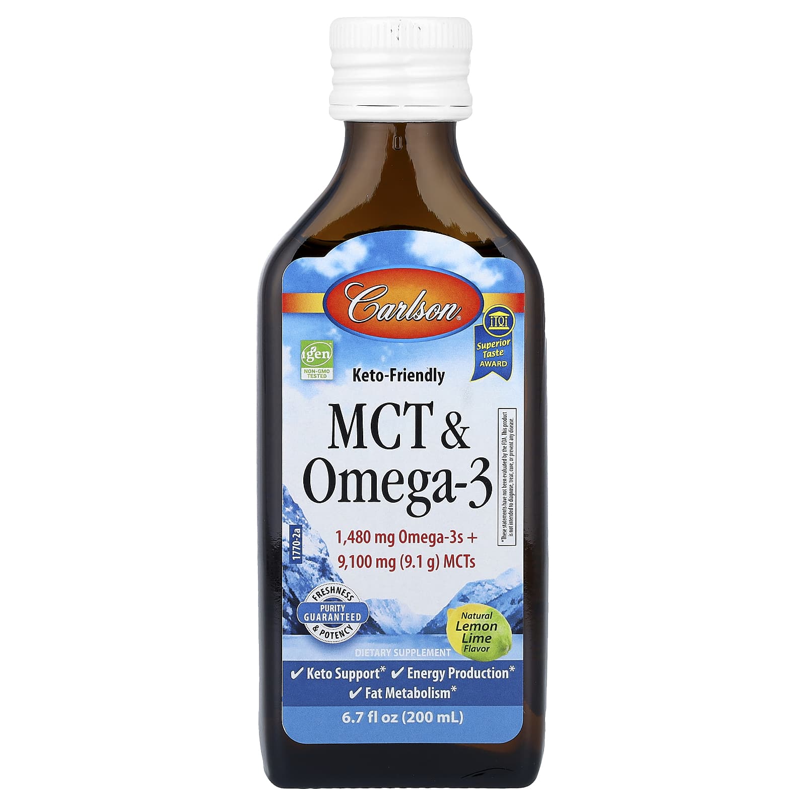 Омега-3 Carlson MCT &, вкус Natural Lemon Lime, 200 мл
