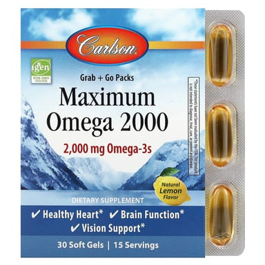 Гель Carlson Maximum Omega 2000, вкус Natural Lemon, 1000 мг, 30 мягких капсул
