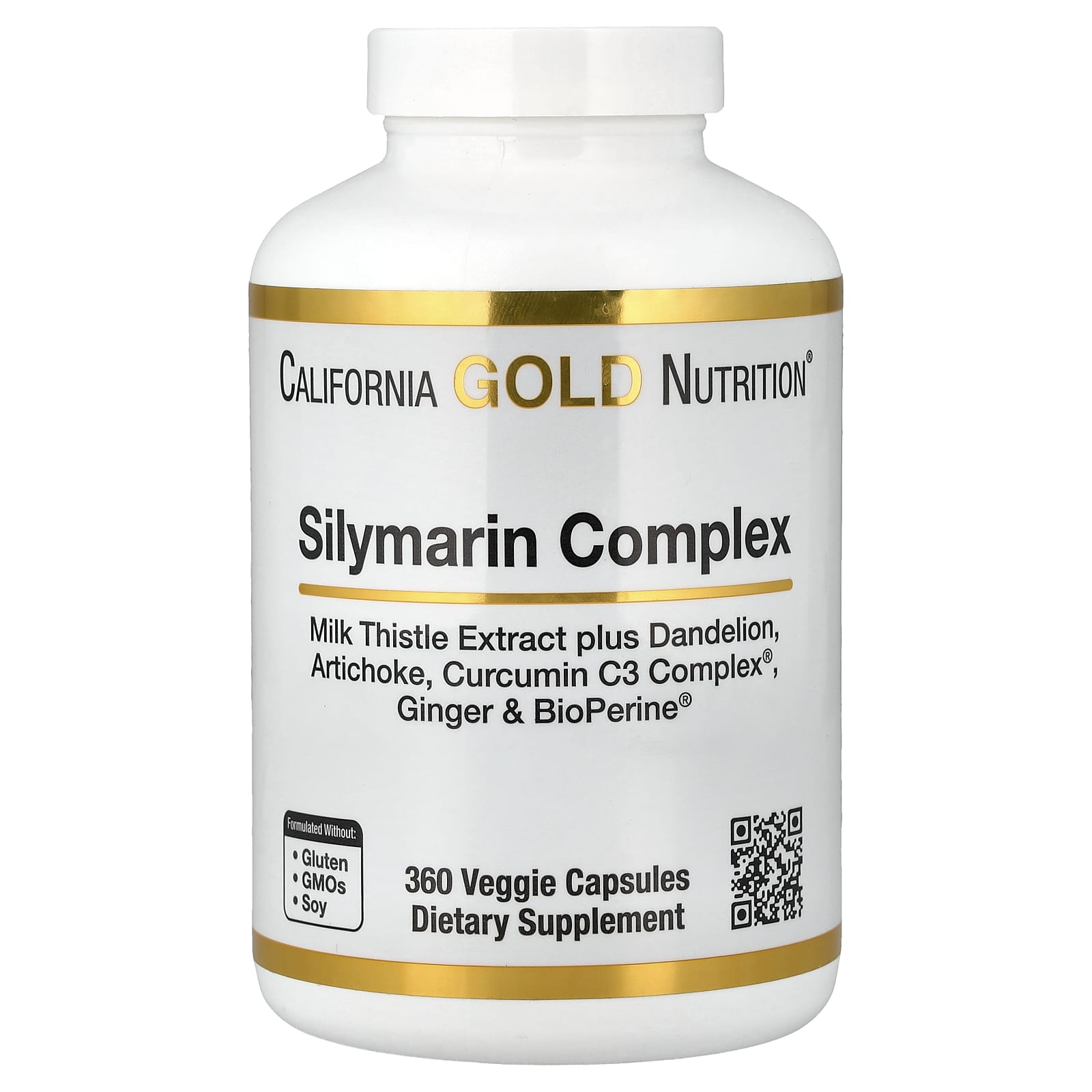 Расторопша California Gold Nutrition Silymarin Complex with Extract Plus Dandelion Artichoke and BioPerine®, оттенок Ginger, 360 растительных капсул — фото 4
