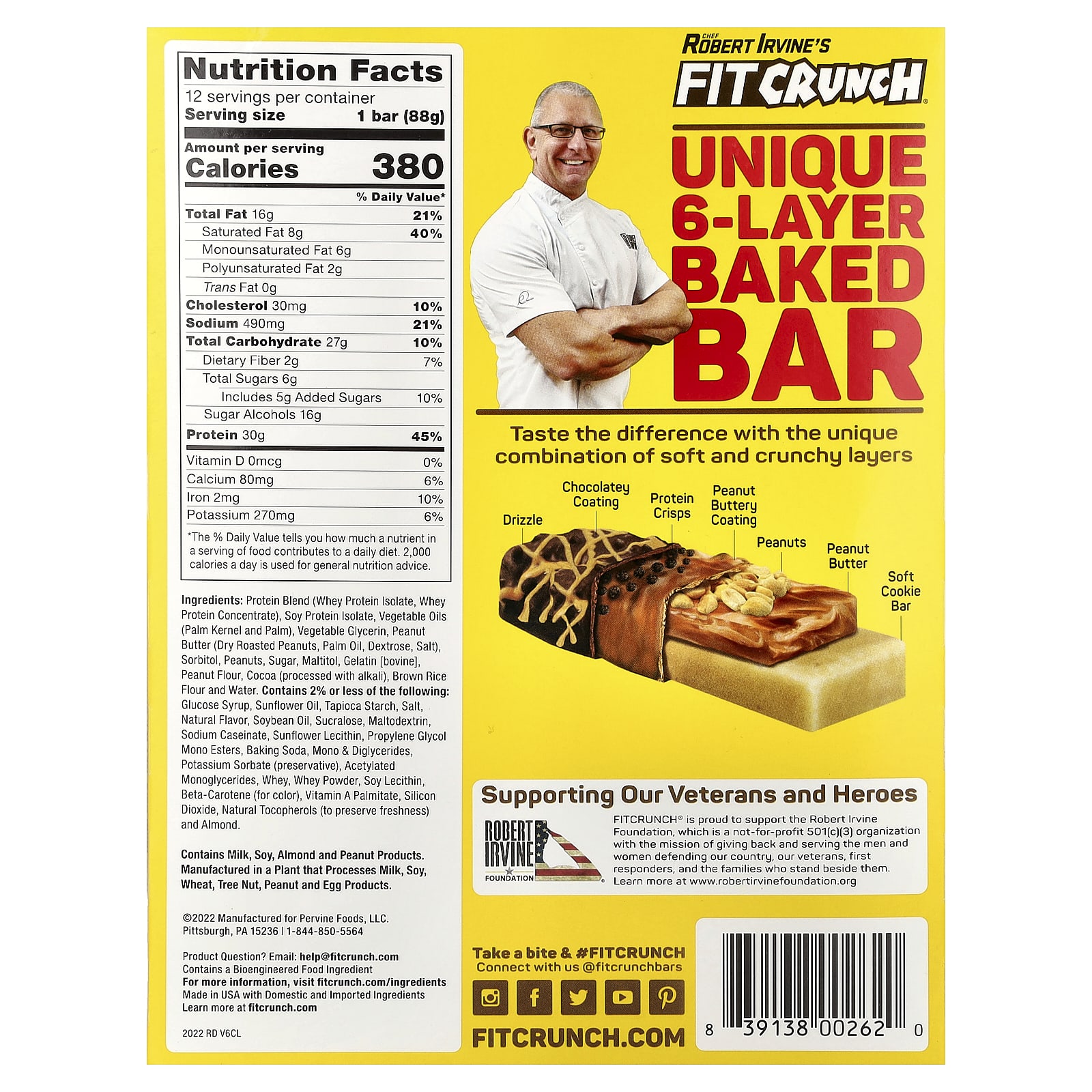 Арахисовая паста FITCRUNCH High Protein Baked Bar, 88 г, 12 шт., батончик — фото 3