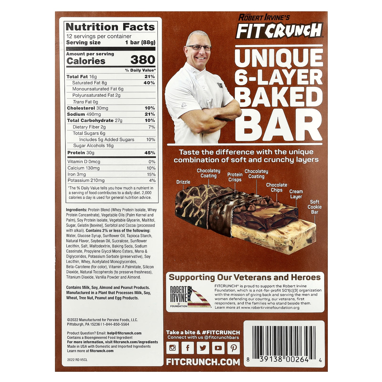 Шоколад FITCRUNCH High Protein Baked Bar, вкус Chocolate Chip Cookie Dough, 88 г, 12 шт., батончик — фото 2