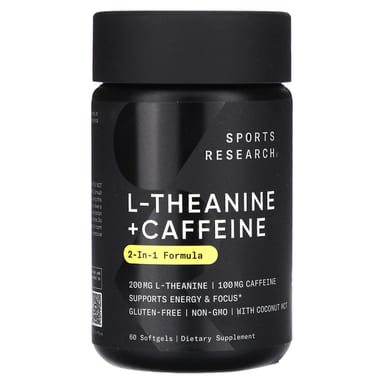 L-теанин Sports Research L-Theanine & Caffeine 2-in-1 Formula, 60 мягких капсул