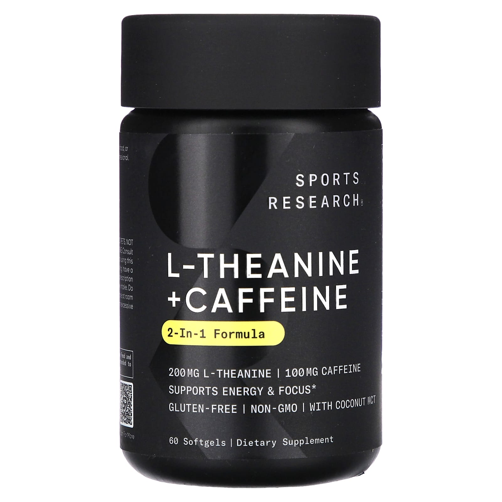 L-теанин Sports Research L-Theanine & Caffeine 2-in-1 Formula, 60 мягких капсул
