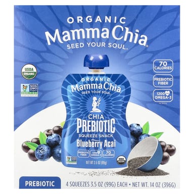 Пребиотик Mamma Chia Organic Chia Squeeze Snack 4 Squeezes, вкус Blueberry Acai, 99 г