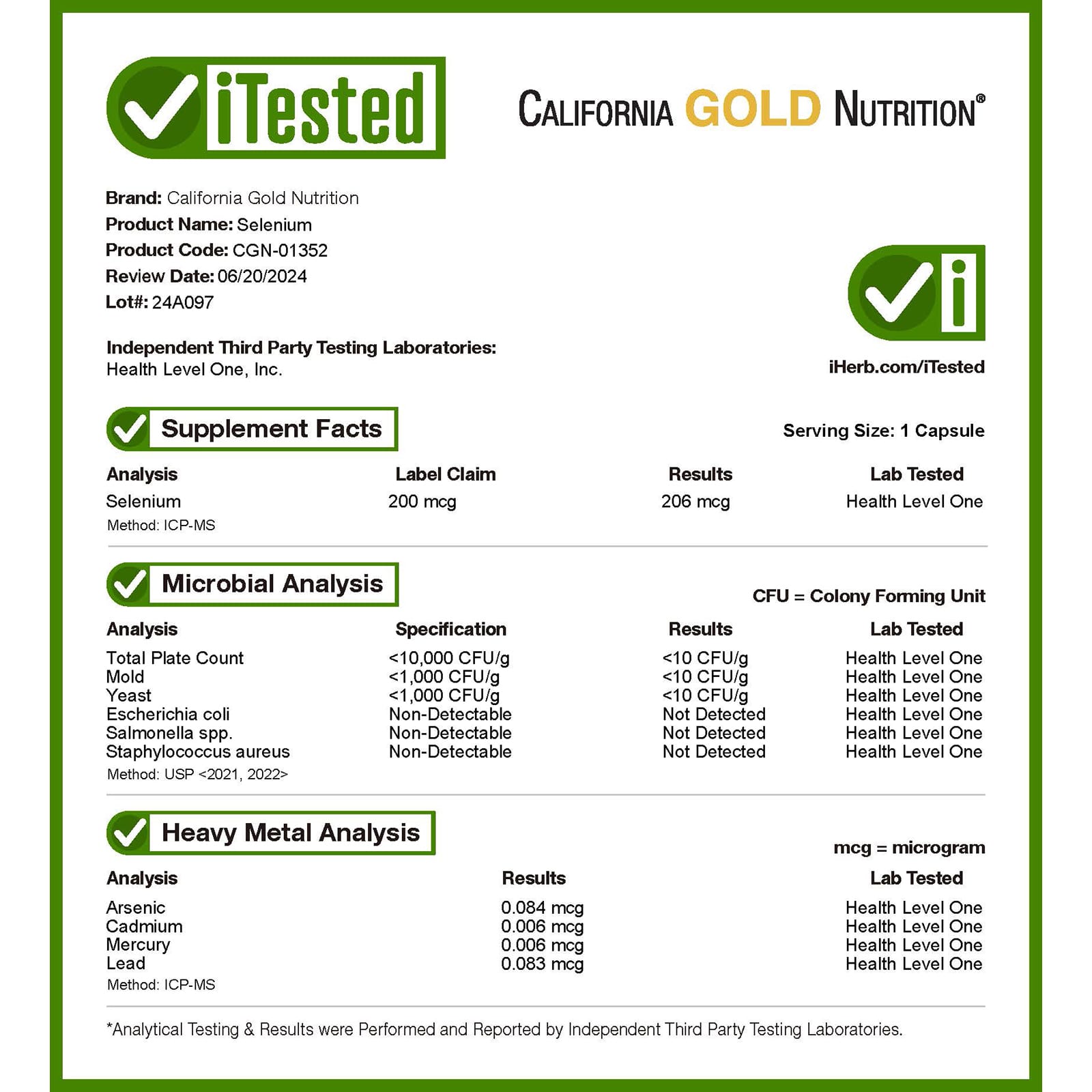 Селен California Gold Nutrition Yeast-Free, 200 мкг, 180 растительных капсул