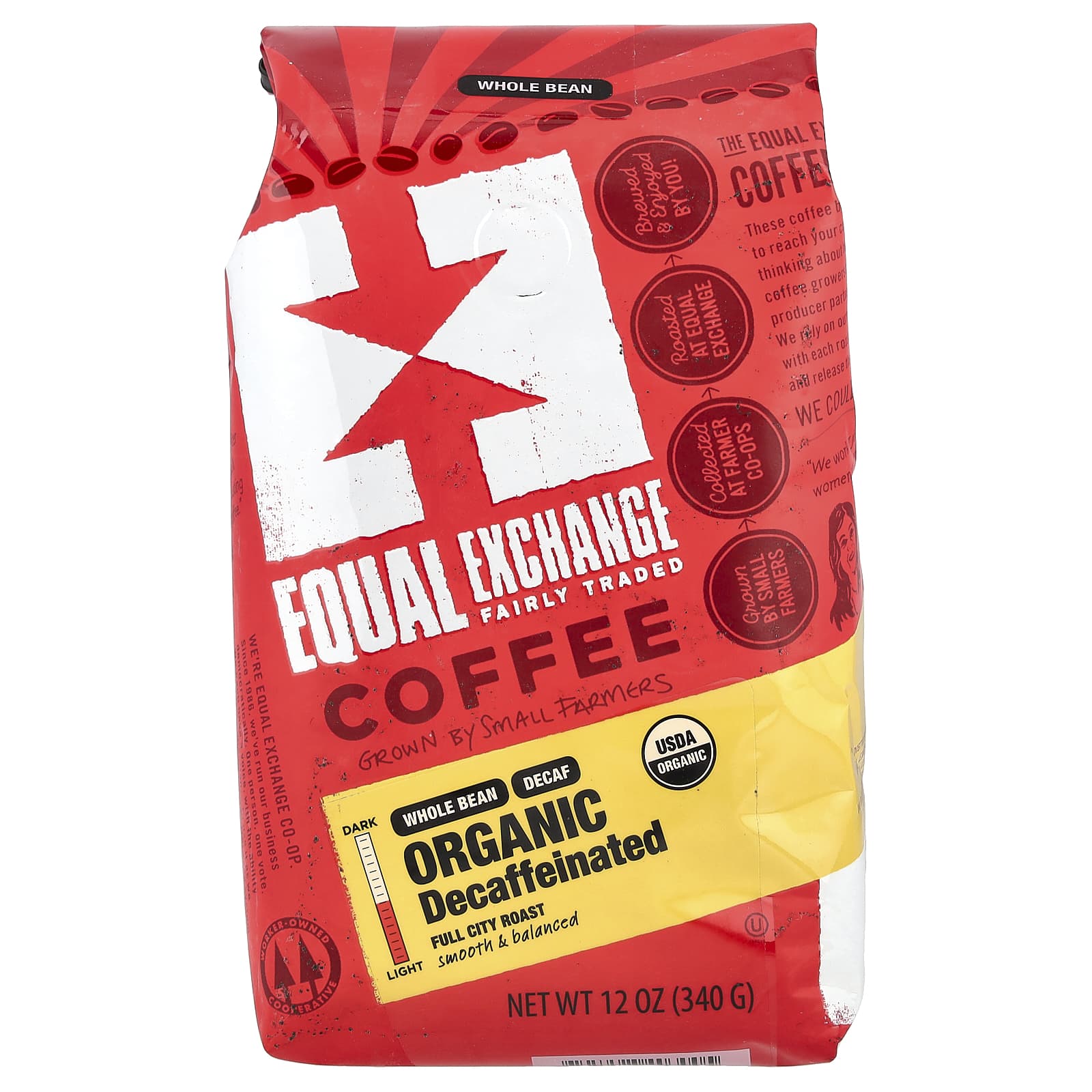 Кофе Equal Exchange Organic Whole Bean Full City Roast, оттенок Decaffeinated, 340 г
