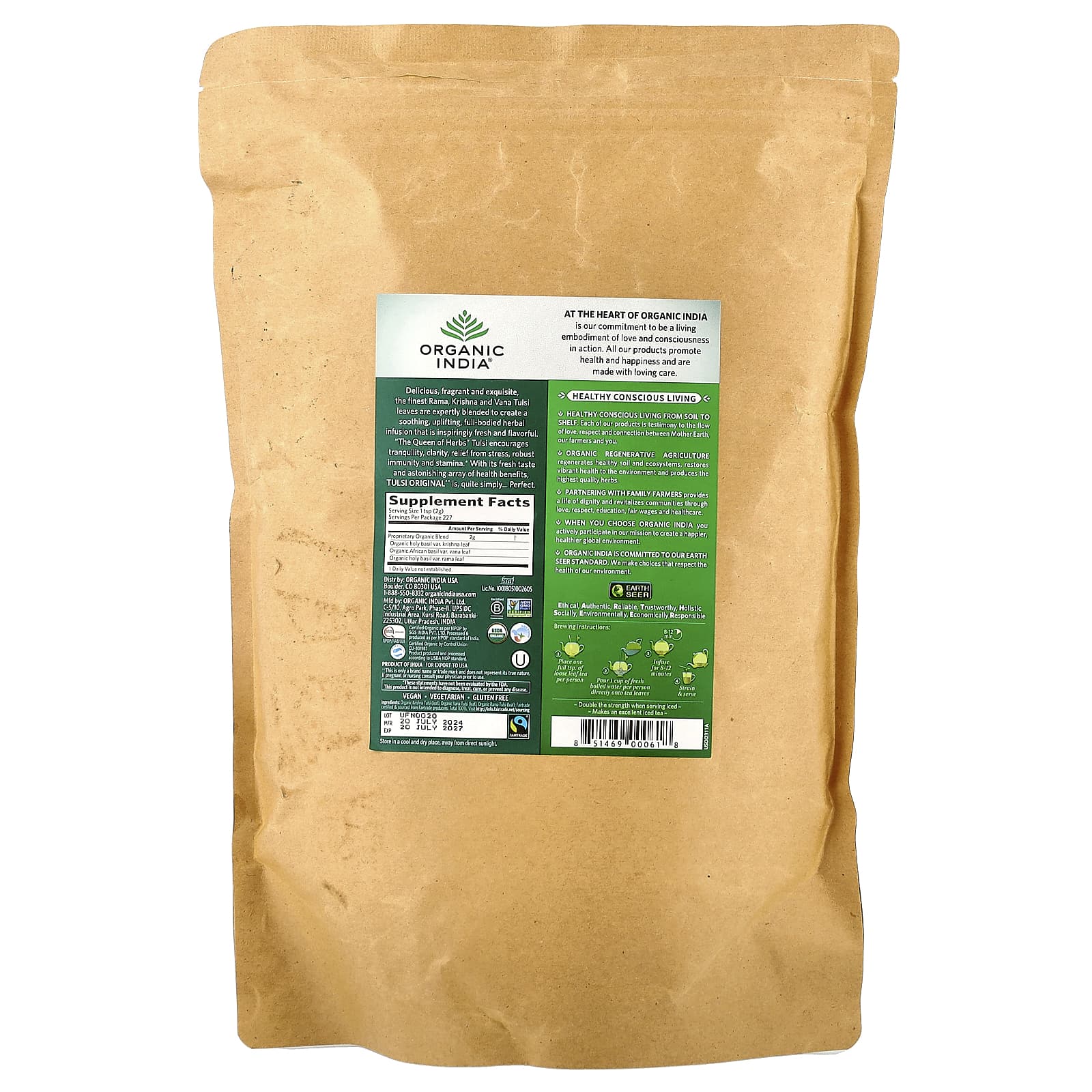 Чай Organic India Tulsi Original Loose Leaf, без кофеина, 454 г — фото 2