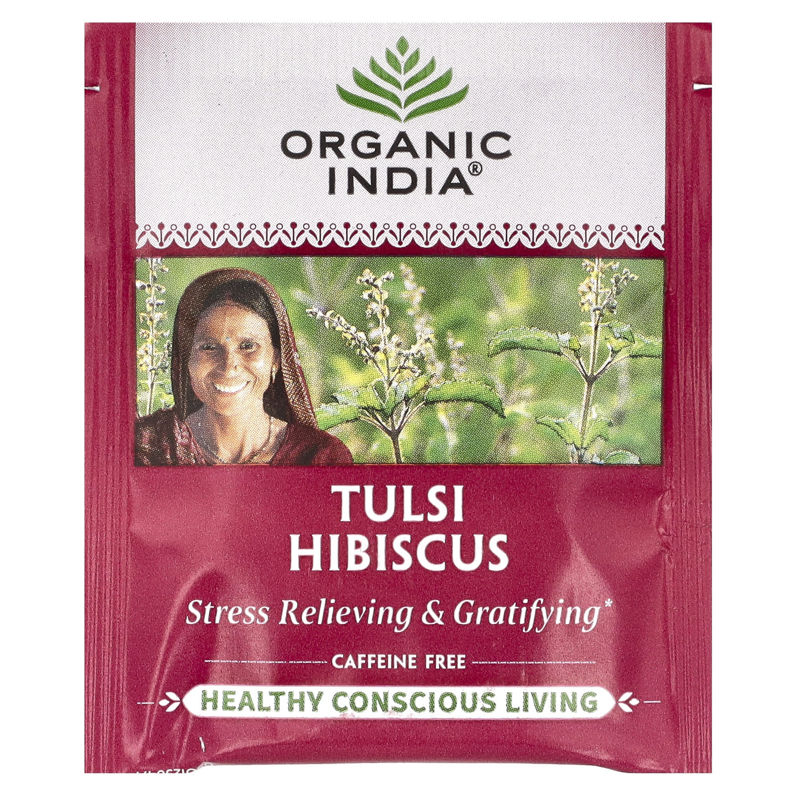 Чай Organic India Tulsi Hibiscus, без кофеина, оттенок 18 Infusion Bags, 36 г