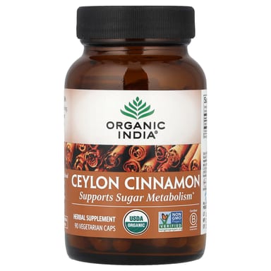 Корица Organic India, вкус Ceylon Cinnamon, 325 мг, капсулы
