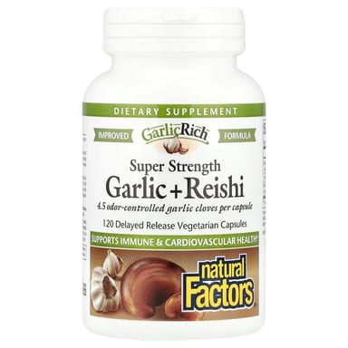 Рейши Natural Factors GarlicRich® Super Strength Garlic 120 Delayed Release, растительные капсулы