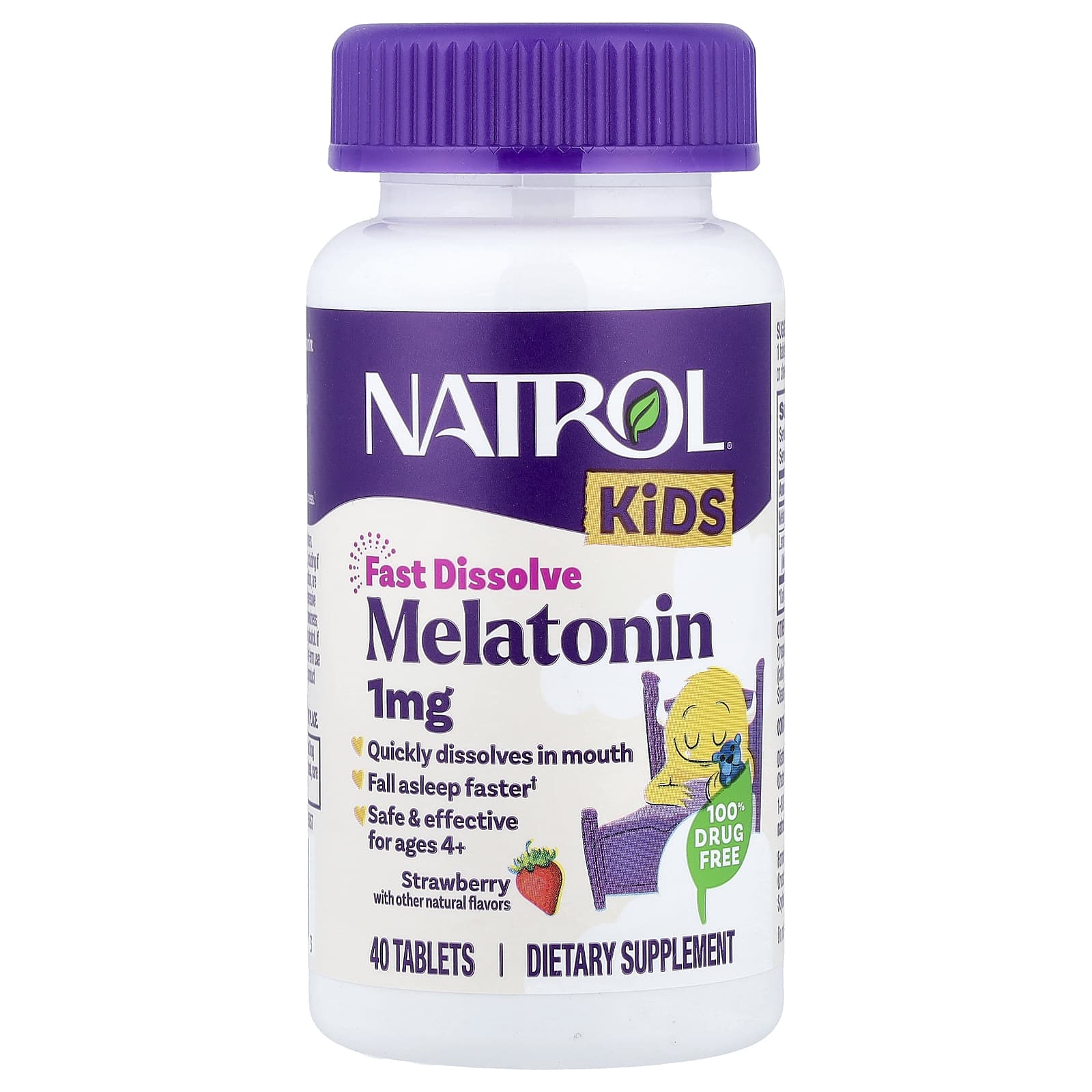 Мелатонин Natrol Strawberry, для детей от 4 лет, 40 таблеток